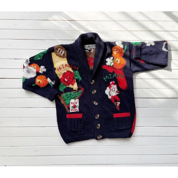 Eagles Eye sweater vtg college football Rose Bowl‎ novelty print cardigan